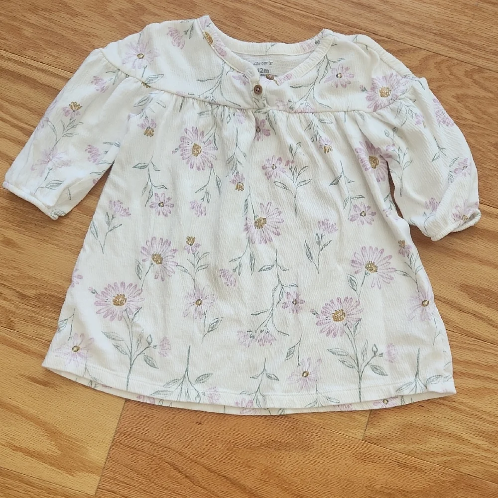 Carter's Soft White Baby Long Sleeves Dress 12 Months